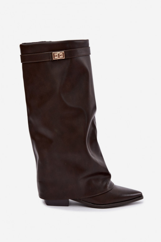 bottes hautes pour femmes avec tige à lacets sur petit talon en cuir synthétique caramel Gisellea