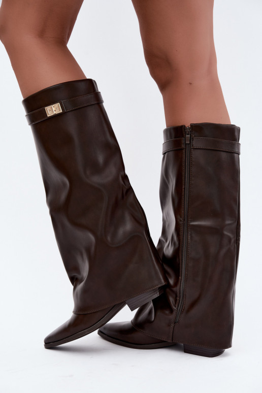 bottes hautes pour femmes avec tige à lacets sur petit talon en cuir synthétique caramel Gisellea