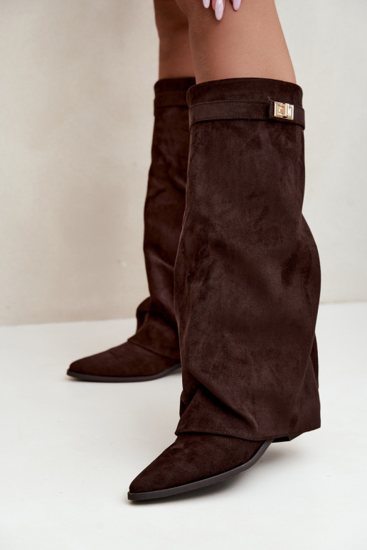 bottes hautes pour femmes avec tige à lacets sur petit talon en daim synthétique caramel Gisellea