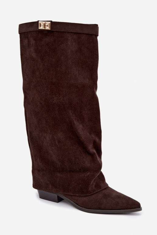 bottes hautes pour femmes avec tige à lacets sur petit talon en daim synthétique caramel Gisellea