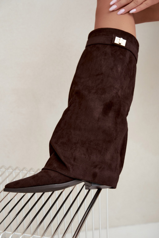 bottes hautes pour femmes avec tige à lacets sur petit talon en daim synthétique caramel Gisellea