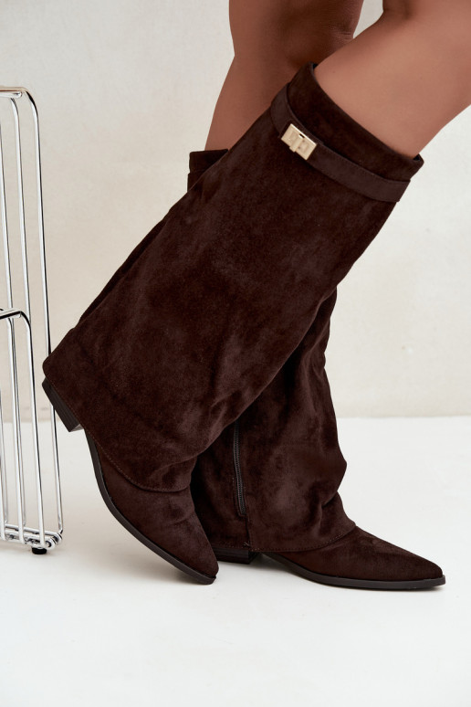 bottes hautes pour femmes avec tige à lacets sur petit talon en daim synthétique caramel Gisellea
