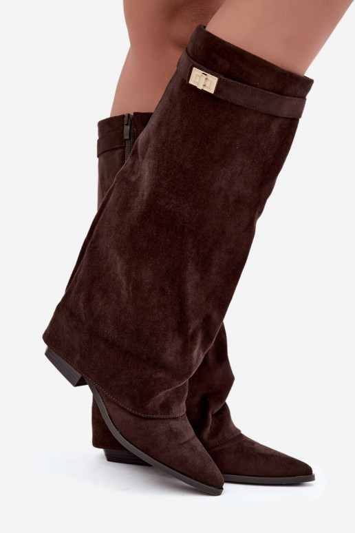bottes hautes pour femmes avec tige à lacets sur petit talon en daim synthétique caramel Gisellea