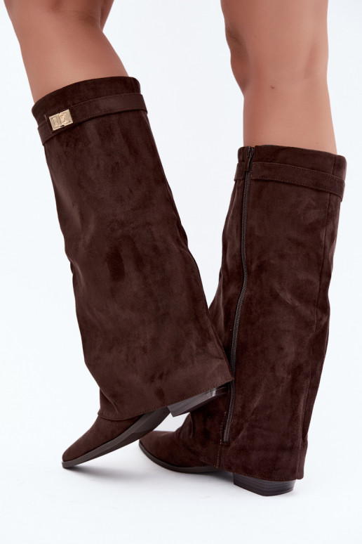 bottes hautes pour femmes avec tige à lacets sur petit talon en daim synthétique caramel Gisellea