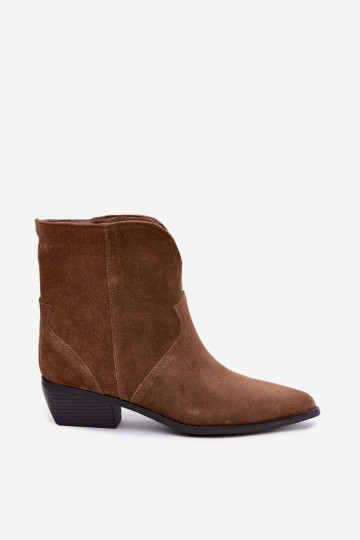 bottines pour femmes de style cowboy à talons en daim naturel brun Norelle 2
