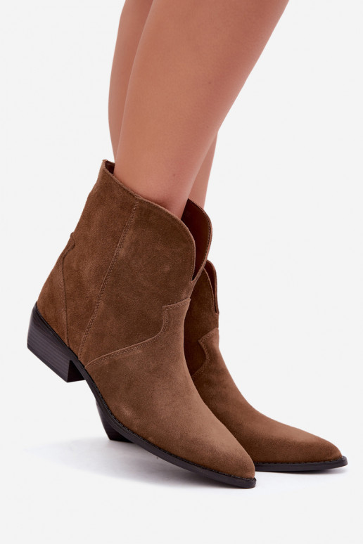 bottines pour femmes de style cowboy à talons en daim naturel brun Norelle
