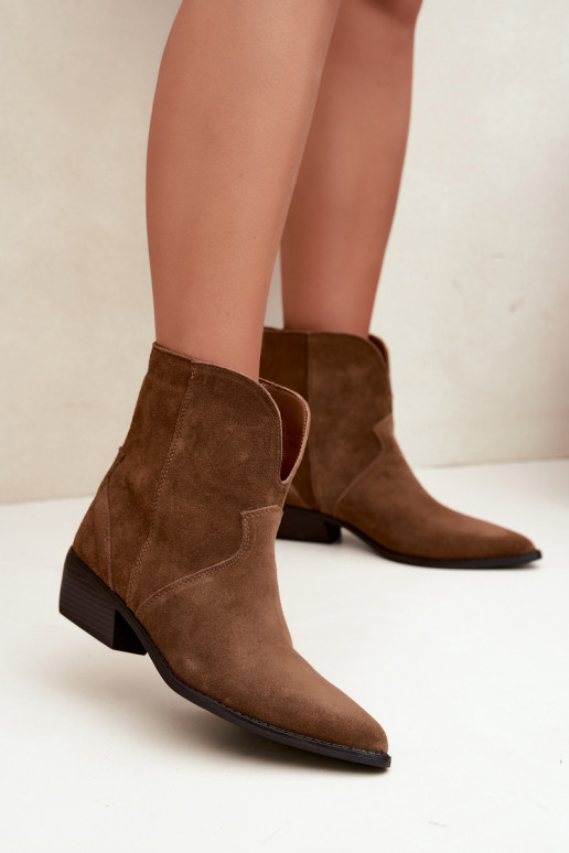 bottines pour femmes de style cowboy à talons en daim naturel brun Norelle