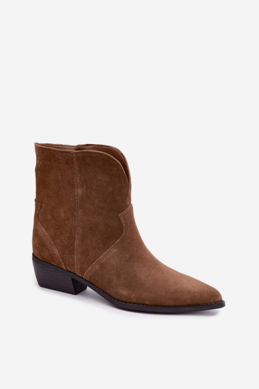 bottines pour femmes de style cowboy à talons en daim naturel brun Norelle