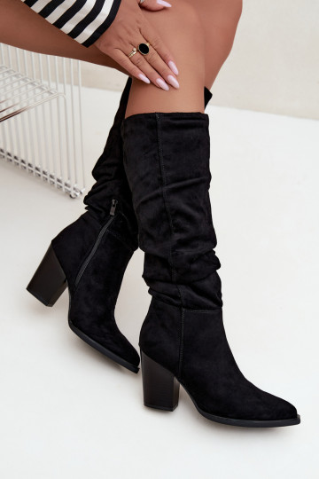 bottes hautes pour femmes avec talons et tige courbée en noir Ismera