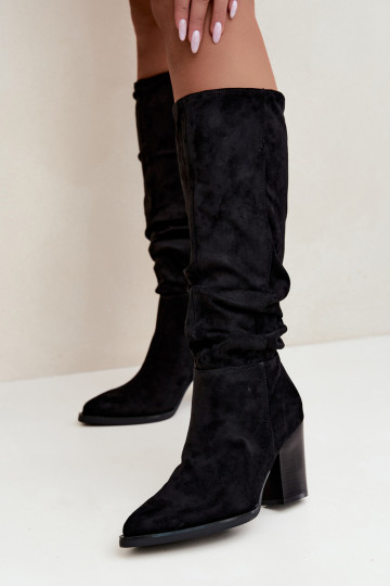 bottes hautes pour femmes avec talons et tige courbée en noir Ismera 2