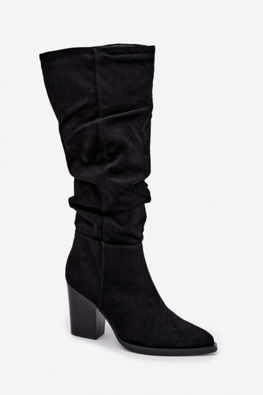 bottes hautes pour femmes avec talons et tige courbée en noir Ismera