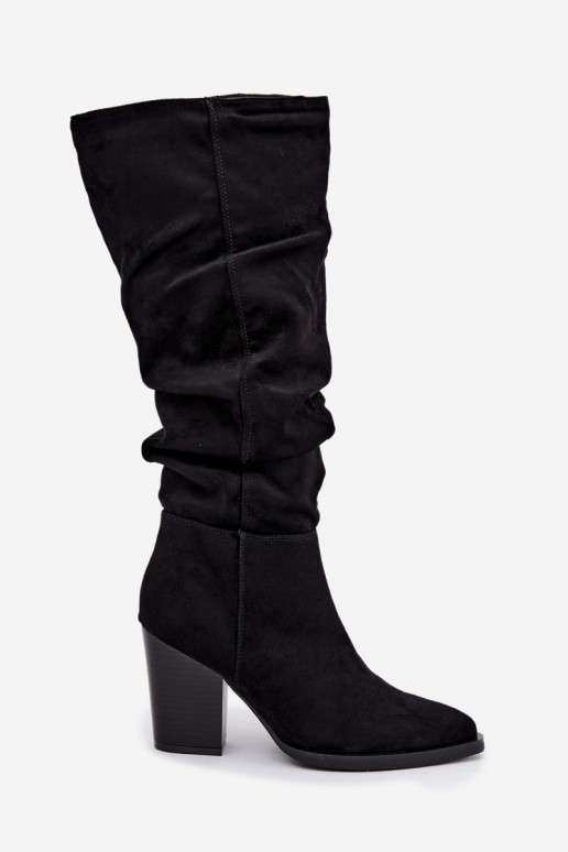 bottes hautes pour femmes avec talons et tige courbée en noir Ismera