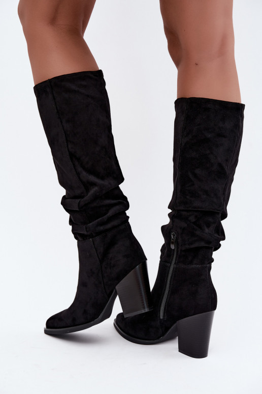 bottes hautes pour femmes avec talons et tige courbée en noir Ismera
