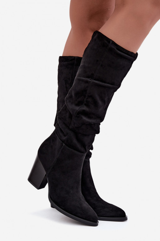 bottes hautes pour femmes avec talons et tige courbée en noir Ismera