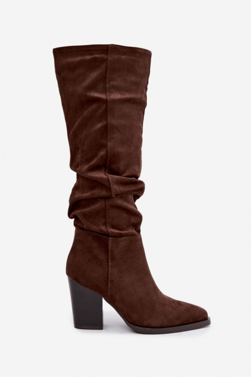 bottes hautes pour femmes avec talons et tige courbée en marron Ismera