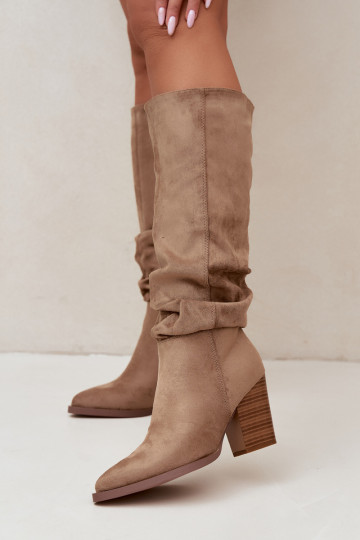 bottes hautes pour femmes avec talons et tige courbée en sable Ismera