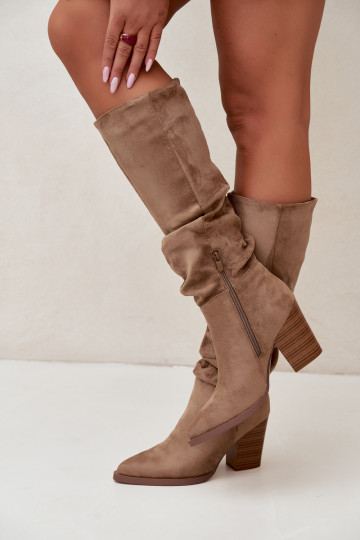 bottes hautes pour femmes avec talons et tige courbée en sable Ismera 2