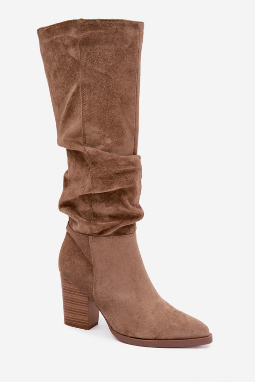 bottes hautes pour femmes avec talons et tige courbée en sable Ismera