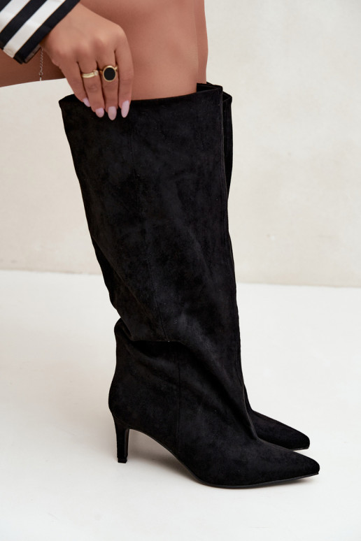 bottes hautes pour femmes à enfiler avec talons en noir Favra