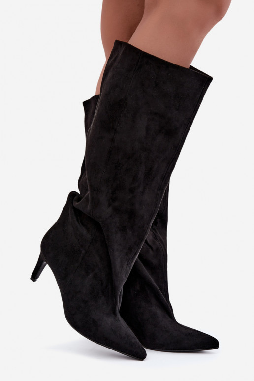 bottes hautes pour femmes à enfiler avec talons en noir Favra