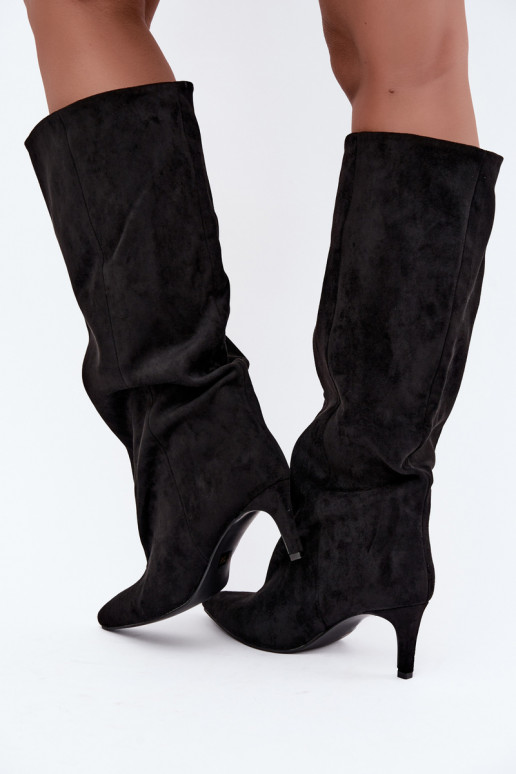 bottes hautes pour femmes à enfiler avec talons en noir Favra