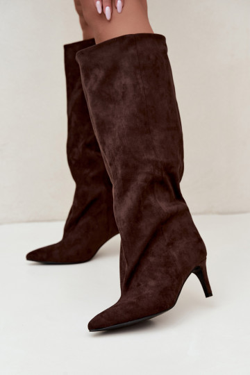 bottes hautes pour femmes à enfiler avec talons en chocolat Favra