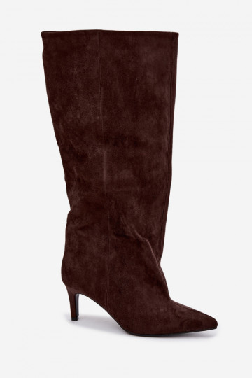 bottes hautes pour femmes à enfiler avec talons en chocolat Favra 2