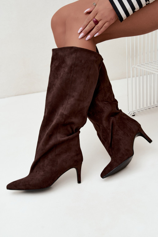 bottes hautes pour femmes à enfiler avec talons en chocolat Favra