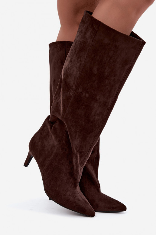 bottes hautes pour femmes à enfiler avec talons en chocolat Favra