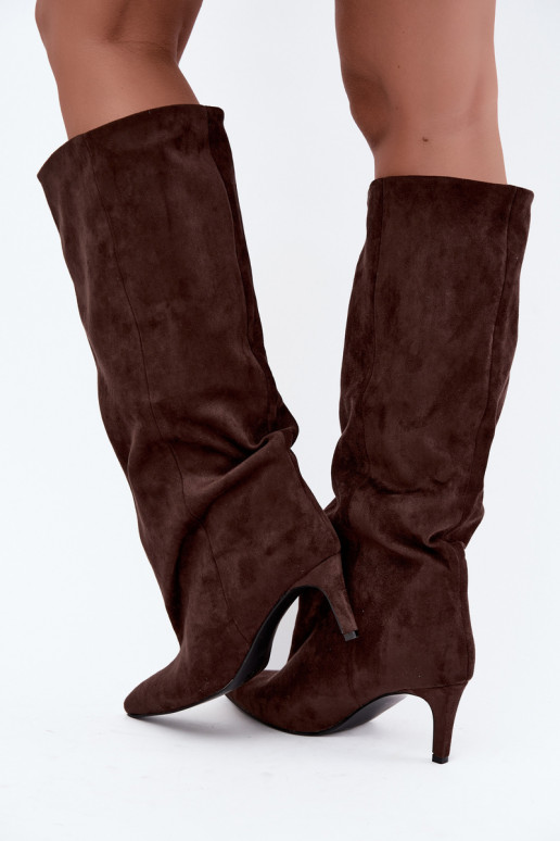 bottes hautes pour femmes à enfiler avec talons en chocolat Favra
