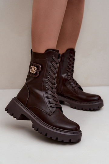bottines avec éléments décoratifs en simili cuir chocolat Kalindra 2