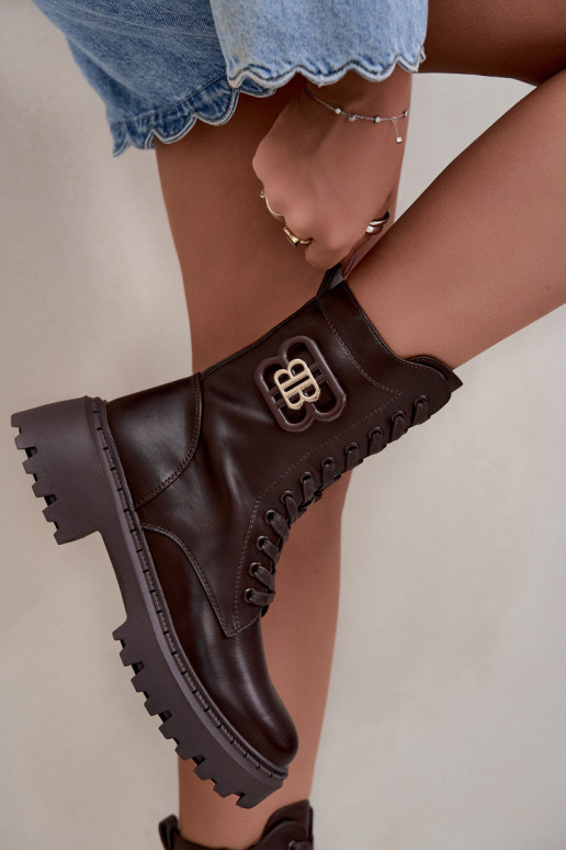 bottines avec éléments décoratifs en simili cuir chocolat Kalindra