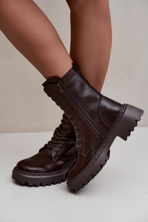 bottines avec éléments décoratifs en simili cuir chocolat Kalindra