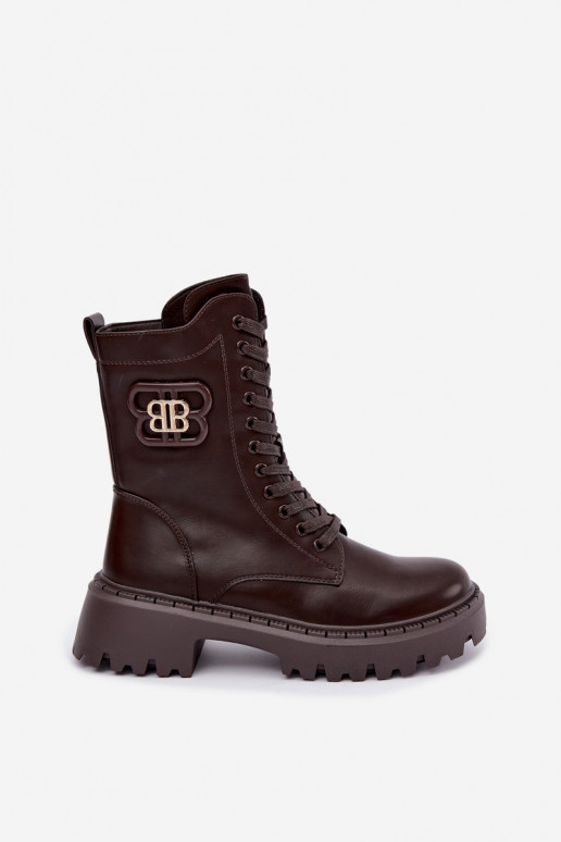 bottines avec éléments décoratifs en simili cuir chocolat Kalindra