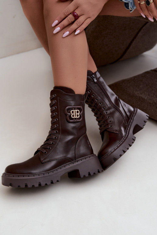 bottines avec éléments décoratifs en simili cuir chocolat Kalindra