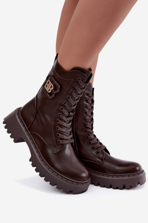 bottines avec éléments décoratifs en simili cuir chocolat Kalindra