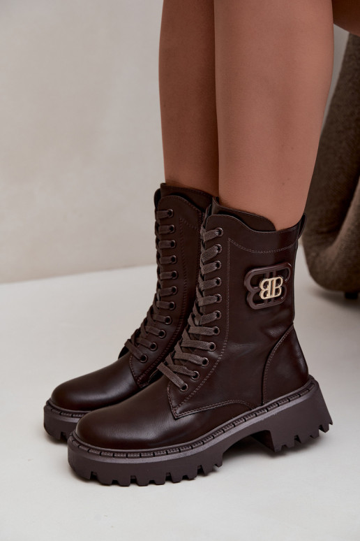 bottines avec éléments décoratifs en simili cuir chocolat Kalindra