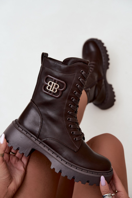 bottines avec éléments décoratifs en simili cuir chocolat Kalindra