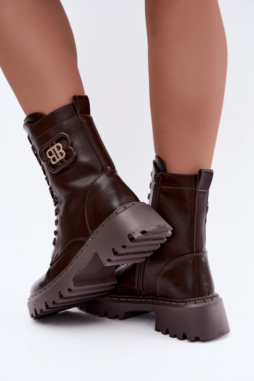 bottines avec éléments décoratifs en simili cuir chocolat Kalindra