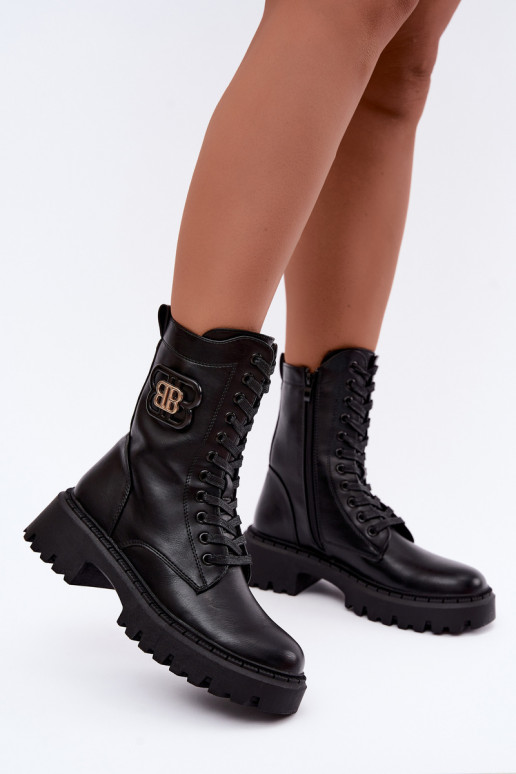 bottines avec éléments décoratifs en simili cuir noir Kalindra