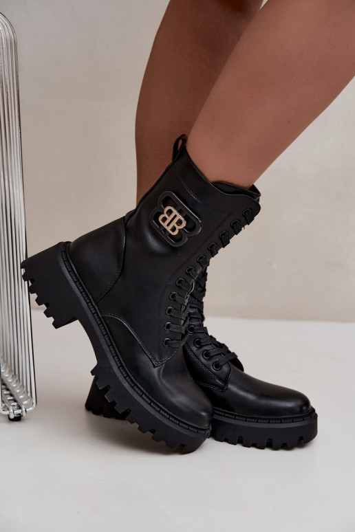 bottines avec éléments décoratifs en simili cuir noir Kalindra