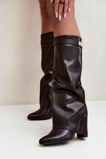 bottes hautes pour femmes en simili cuir chocolat avec talons Avamora