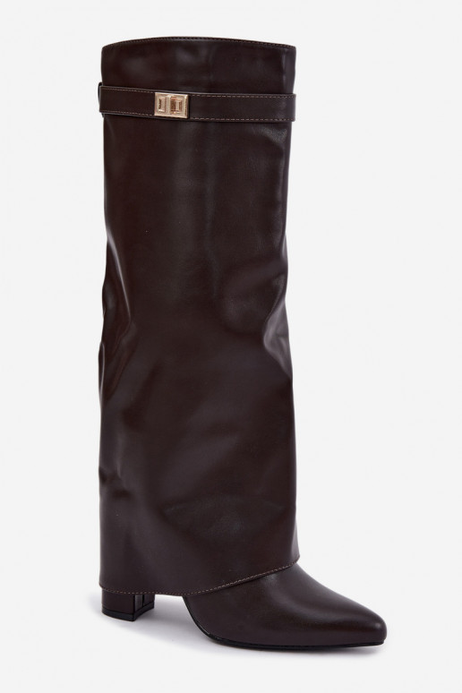 bottes hautes pour femmes en simili cuir chocolat avec talons Avamora