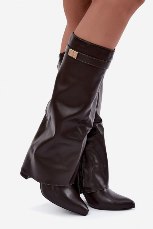 bottes hautes pour femmes en simili cuir chocolat avec talons Avamora