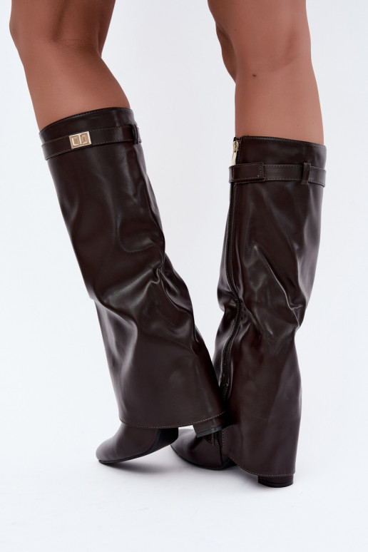 bottes hautes pour femmes en simili cuir chocolat avec talons Avamora