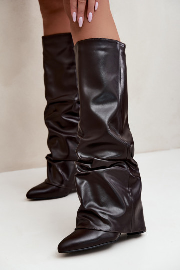 bottes hautes pour femmes avec talons en chocolat Elivira 2