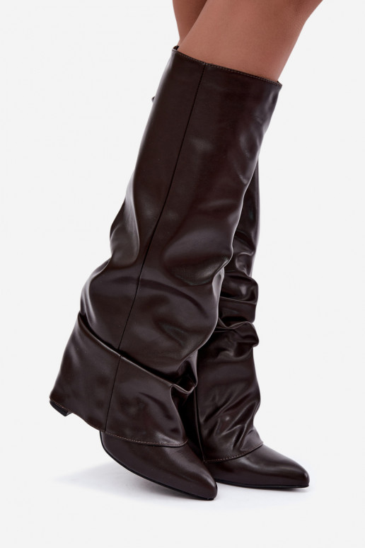 bottes hautes pour femmes avec talons en chocolat Elivira
