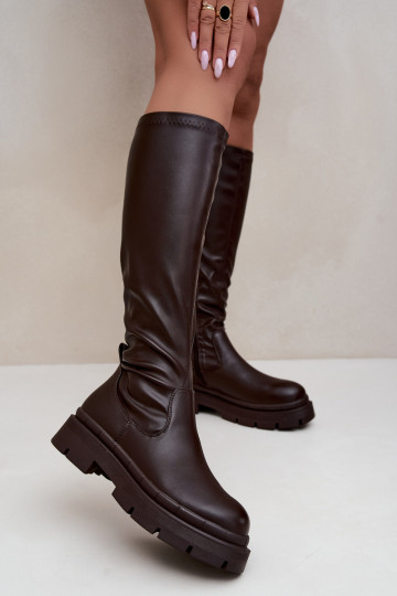 bottes hautes pour femmes avec plateforme en cuir synthétique CzekoladoĮe 2