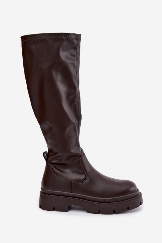 bottes hautes pour femmes avec plateforme en cuir synthétique CzekoladoĮe