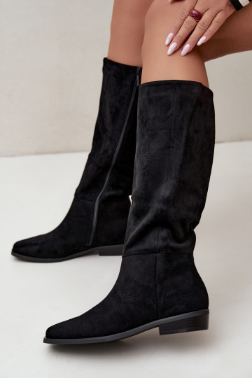 bottes hautes pour femmes à petit talon, doublées en noir Feretta